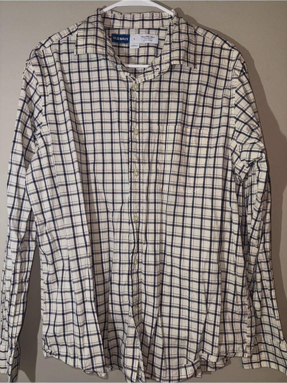 Old Navy Men’s White and Navy Plaid Button-Down Shirt
